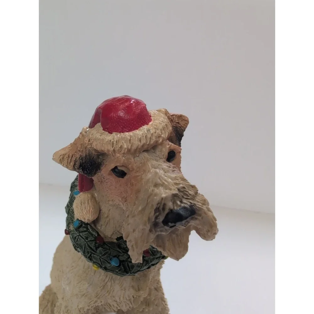 Vintage Christmas TERRIER Schnauzer Dog FIGURINE Resin Statue RARE - Santa 6